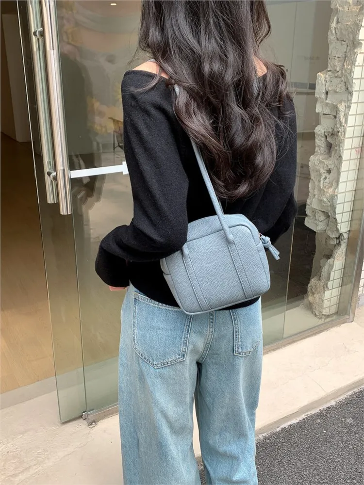 

Frosted PU Leather Mini Shoulder Bags Women 2025 New Y2k Retro Black Small Square Bag Money Purse Korean Fashion Solid Handbags