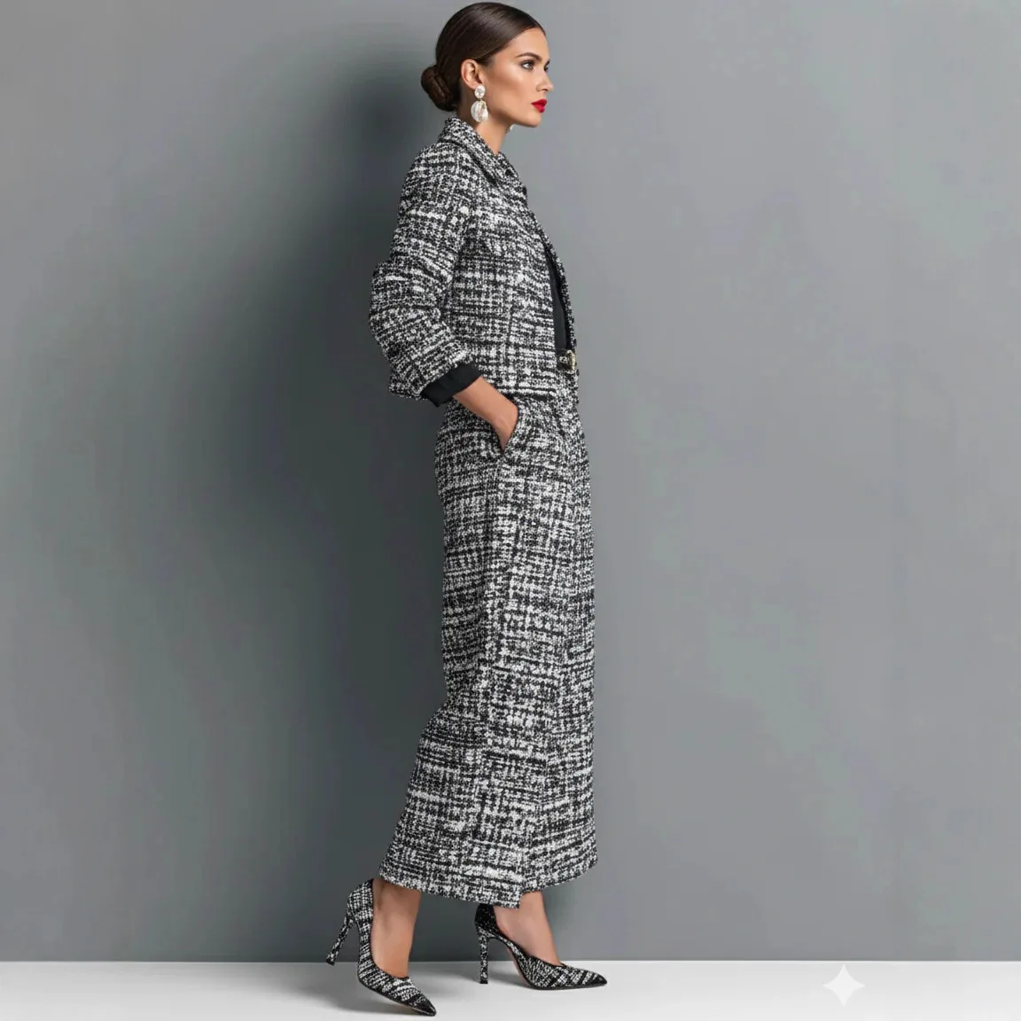 Fashionable Commuter Women's Suit Casual Solid Color Lapel Cardigan Short Jacket Paired With Loose Wide-leg Pants Two-piece Set