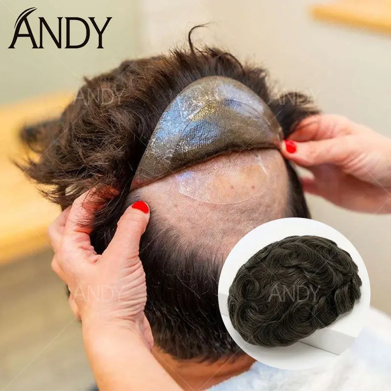 

Men's Natural Hair Wig Full PU Capillary Prosthesis European Human Hair Transparent Toupee Man Hair Replacement System For Men