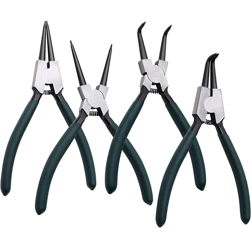 4Pcs Circlip Pliers Set with Storage Box 7'' Long Nose Pliers Staight Bent Pliers Inner Outer Retaining Snap Ring Remover Tools