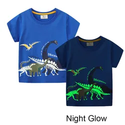 Jumping Meters New Arrival Night Glow Summer Boys Tshirts Hot Selling Dinosaurs Toddler Animals Cotton Clothes Kids Tees Tops