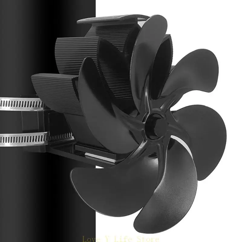 

L74C 5Blade Heat Powered Stove Fan Home Efficient Heat Distribution Fan Quiet,Eco Friendly Black Stove Fan Saving Energy