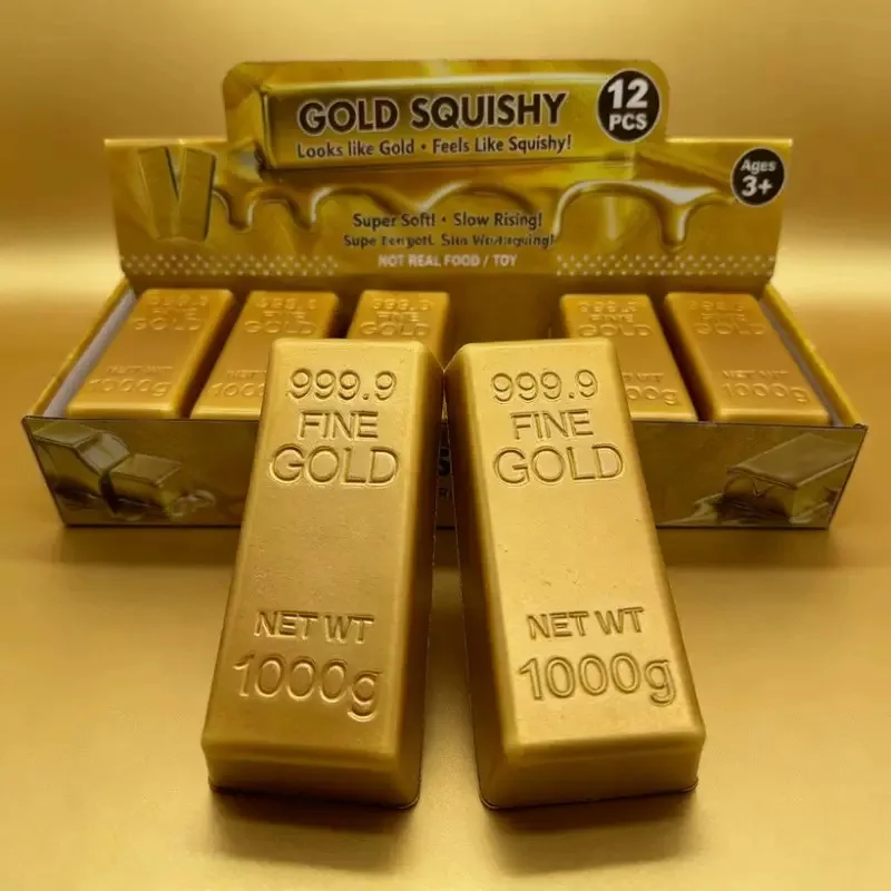 Simulate Gold Brick Squishy Slow Rising Stress Relief Toy Realistic Gold Bar Squeeze Anti-Anxiety Fidget Toy Party Favors
