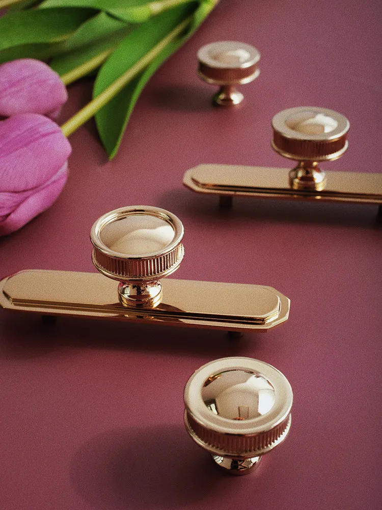 Pull Glossy Gold Solid Brass with Plate Drawer Cupboard DrawerKnobs Furniture Handles Kitchen Shoe Cabinet Door Wardrobe Handle