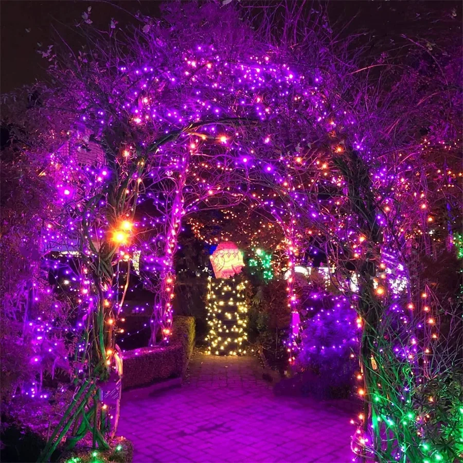 Luci della stringa di Halloween arancioni e viola per esterni 10M 20M 50M 100M Luci della ghirlanda delle fate di Halloween arancioni viola