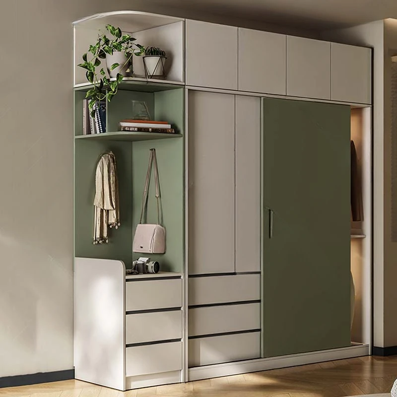 

Aesthetic Bedroom Wardrobe Modern Green Wooden Storage Closet Armable Clothes Sliding Doors Placard De Vetement Home Furniture