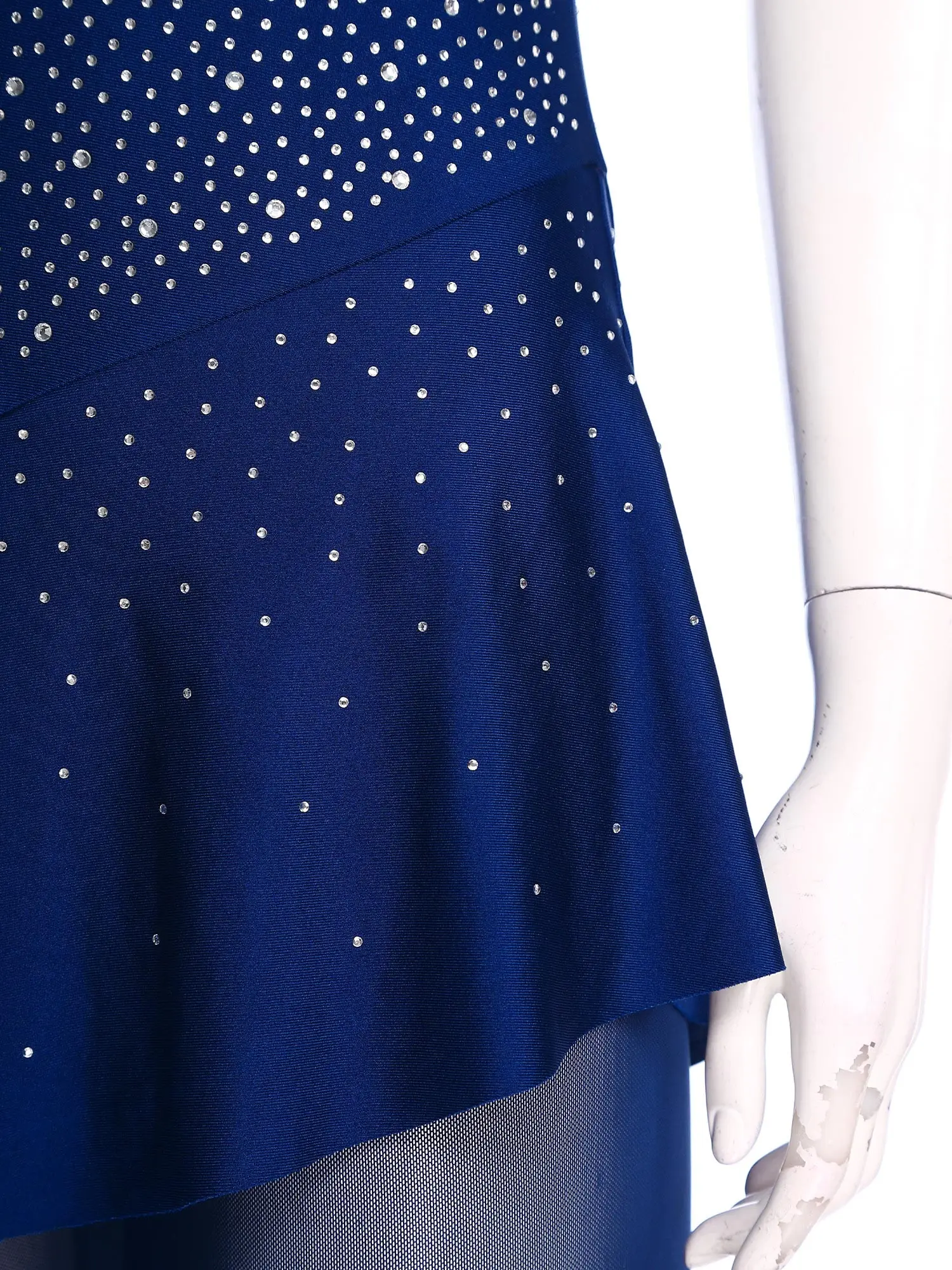 Donne Pattinaggio di Figura Danza Lirica Balletto Ginnastica Acrobazie Body Abito Senza Maniche Sheer Mesh Strass Gonna Tuta