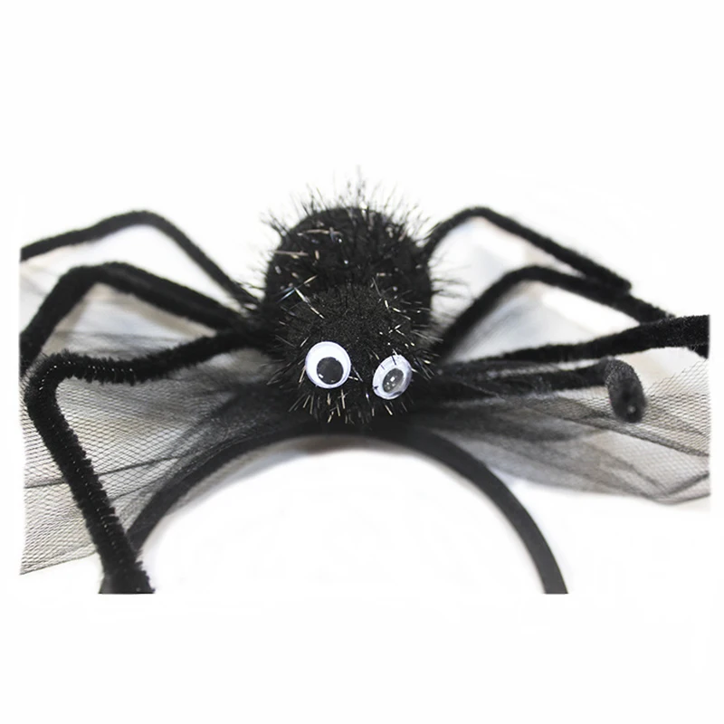 Halloween Headband Holiday Party Spider Headband Black Widow Fluffy Funny Prank Headdress Baby Headdress Accessories 26X26CM