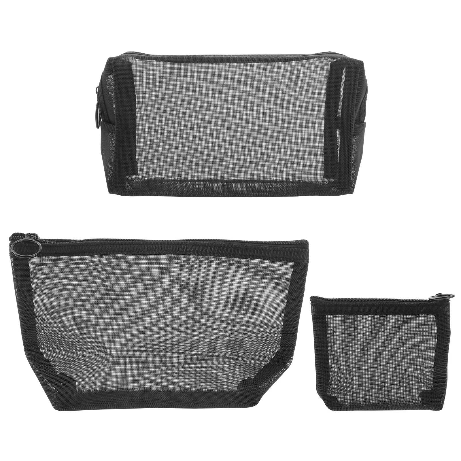 

3Pcs Black Mesh Zipper Bags Travel Storage Pouches Multifunctional Organizer Lightweight Portable Makeup Brushes