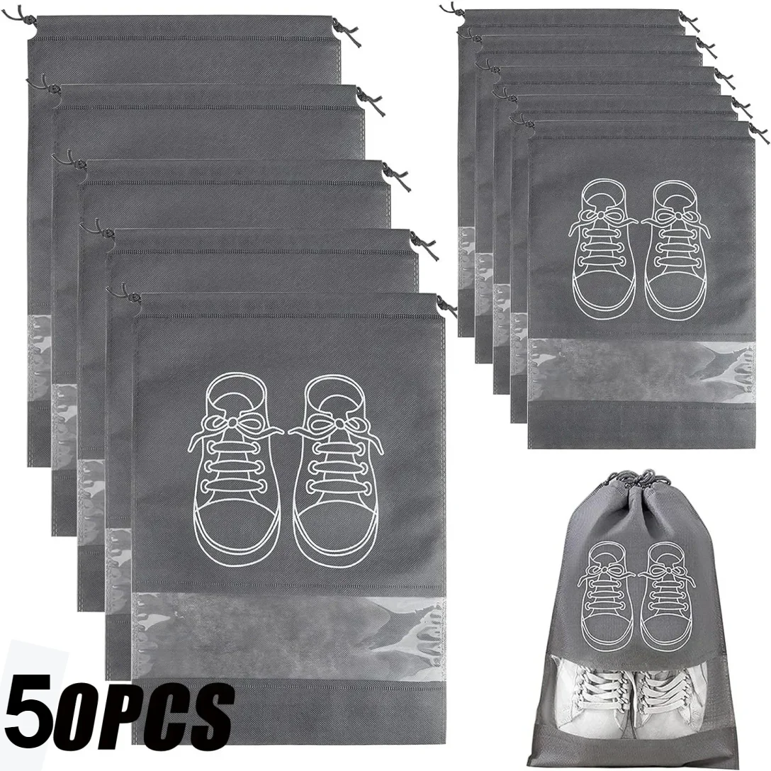 50PCS Shoes Storage Organizer Bags Non-Woven Shoe Dust Bags Portable Travel Shoe Bag Shoes Storage Packing Pouch Organizers