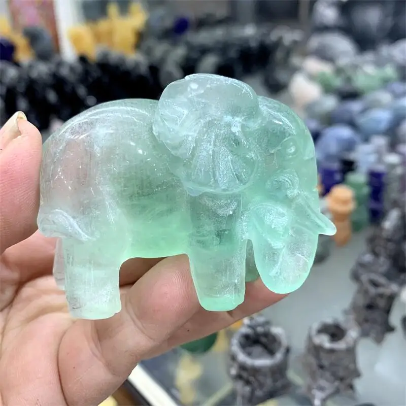 

Natural Fluorite Elephant Carving Healing Crystal Gemstone Crystal Crafts For Home Decoration Ornament 1PCS