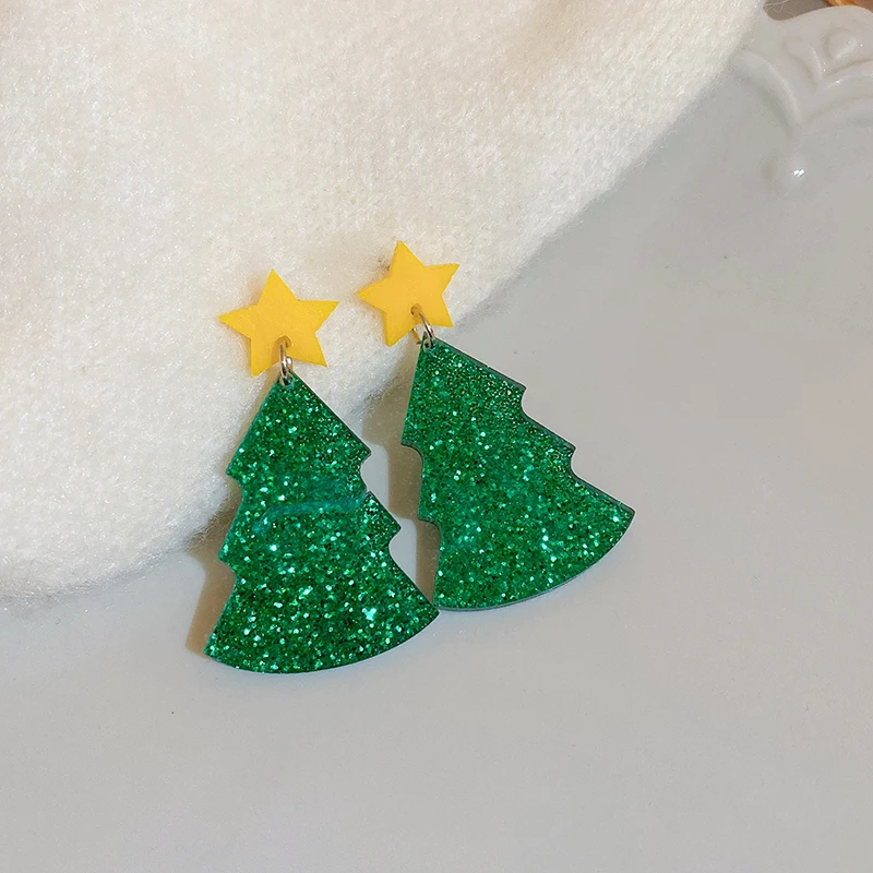 2 pairs Christmas Star Leaf Alpaca Snowflake Snowman Water Cups Geometric Socks Dangle Eaeeings for Women Personality Earrings