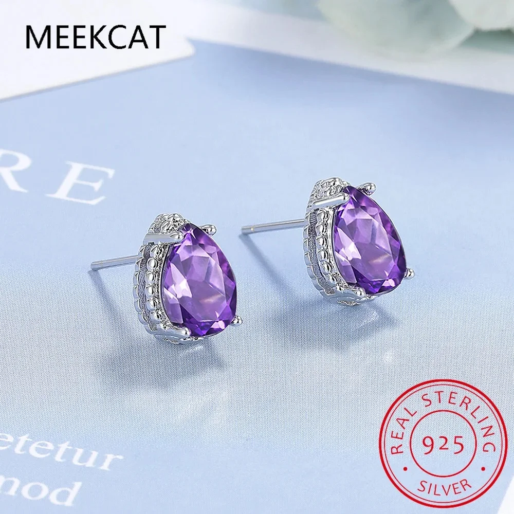 2.1ct Pear Cut Created Pink Sapphire 925 Sterling Silver Earrings for Women Gemstone Fine Jewelry Anniversary Gift