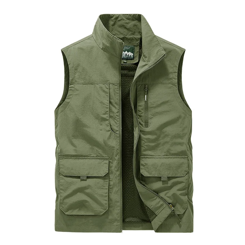 Spring/Autumn Solid Color Cardigan Casual Hiking Vest, Loose Multi-Pocket Cargo Travel Vest