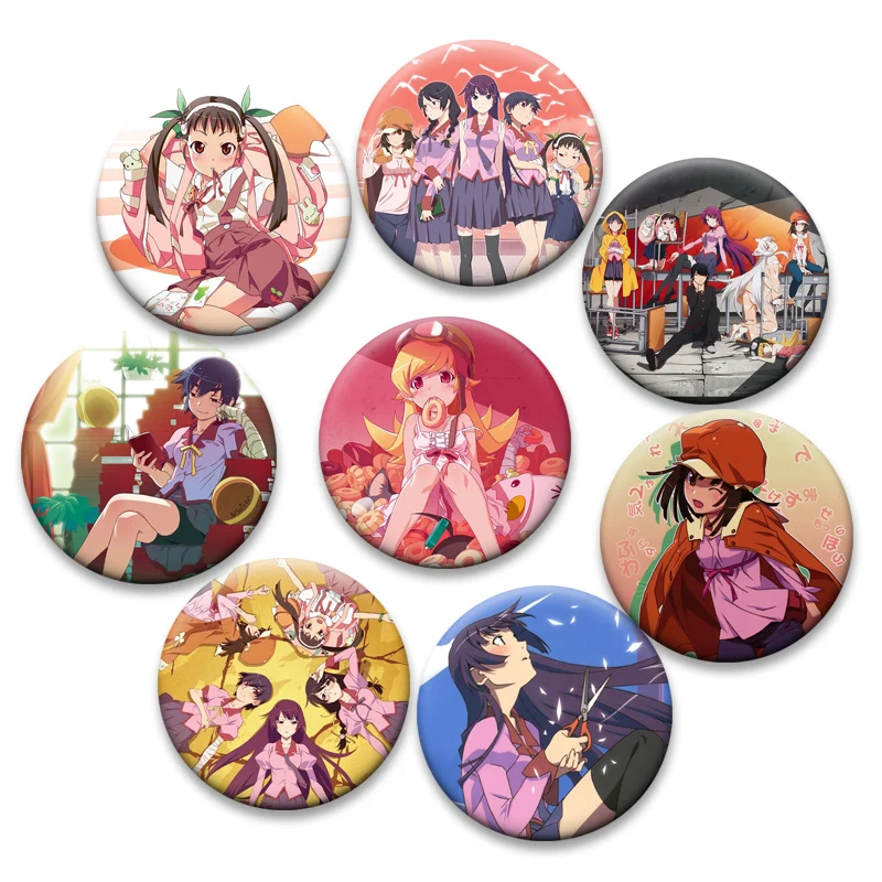 Pin de Anime Bakemonogatari Hanekawa Tsubasa,Sengoku Nadeko,Hachikuji Mayoi insignia Senjougahara Hitagi,Oshino Shinobu broche de dibujos animados
