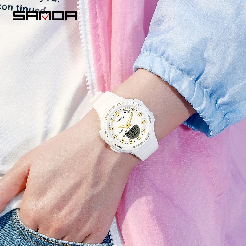 SANDA 6005 Luxury Sport Military Women\'s Watches 5ATM Waterproof White Fashion Quartz Watch for Female Clock Relogio Feminino