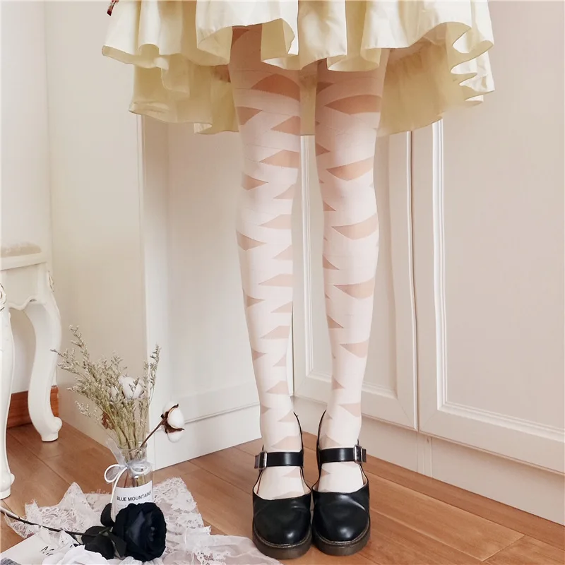 Girl Lolita Bandage Tight Cosplay Costumes Accessories Hollow Out Zombie Bundled Socks Thigh Stockings Tuiwa Women