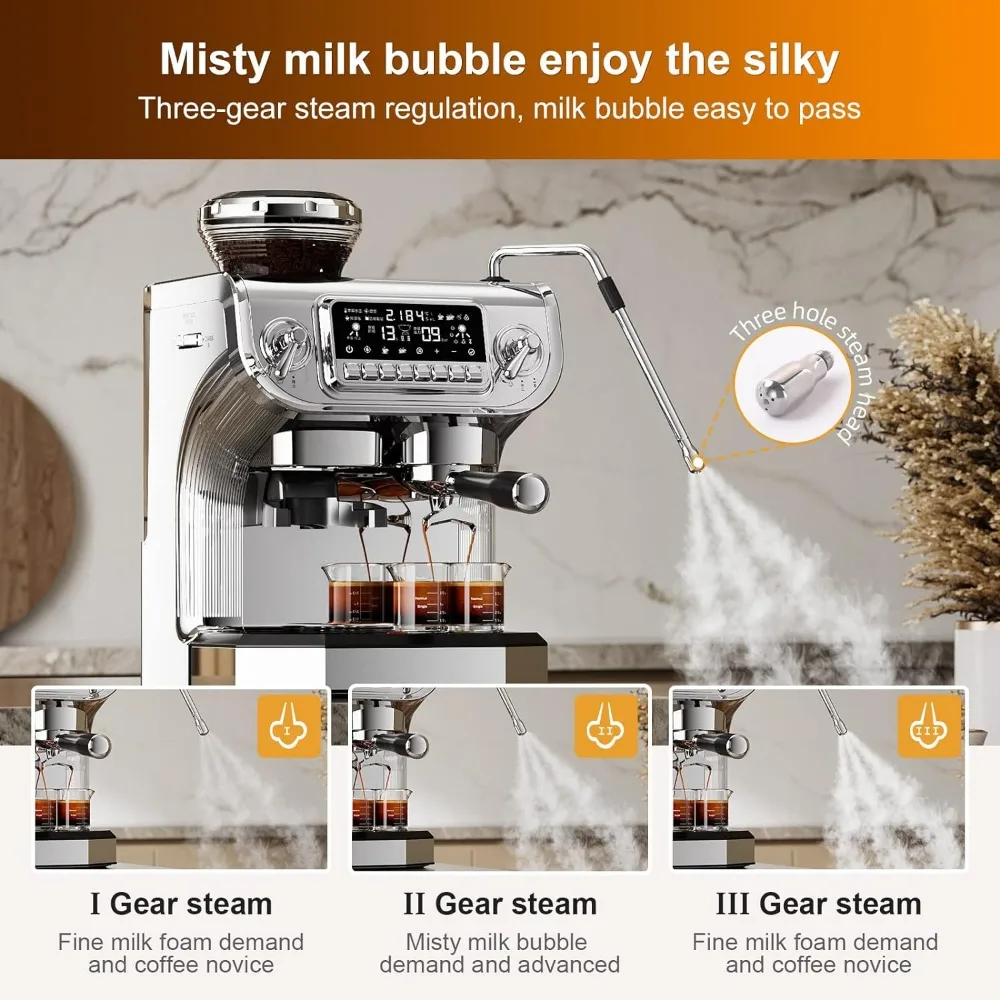 Espresso Machine with Milk Frother，Semi Automatic Coffee Machine with Grinder,Easy To Use Espresso Coffee Mak