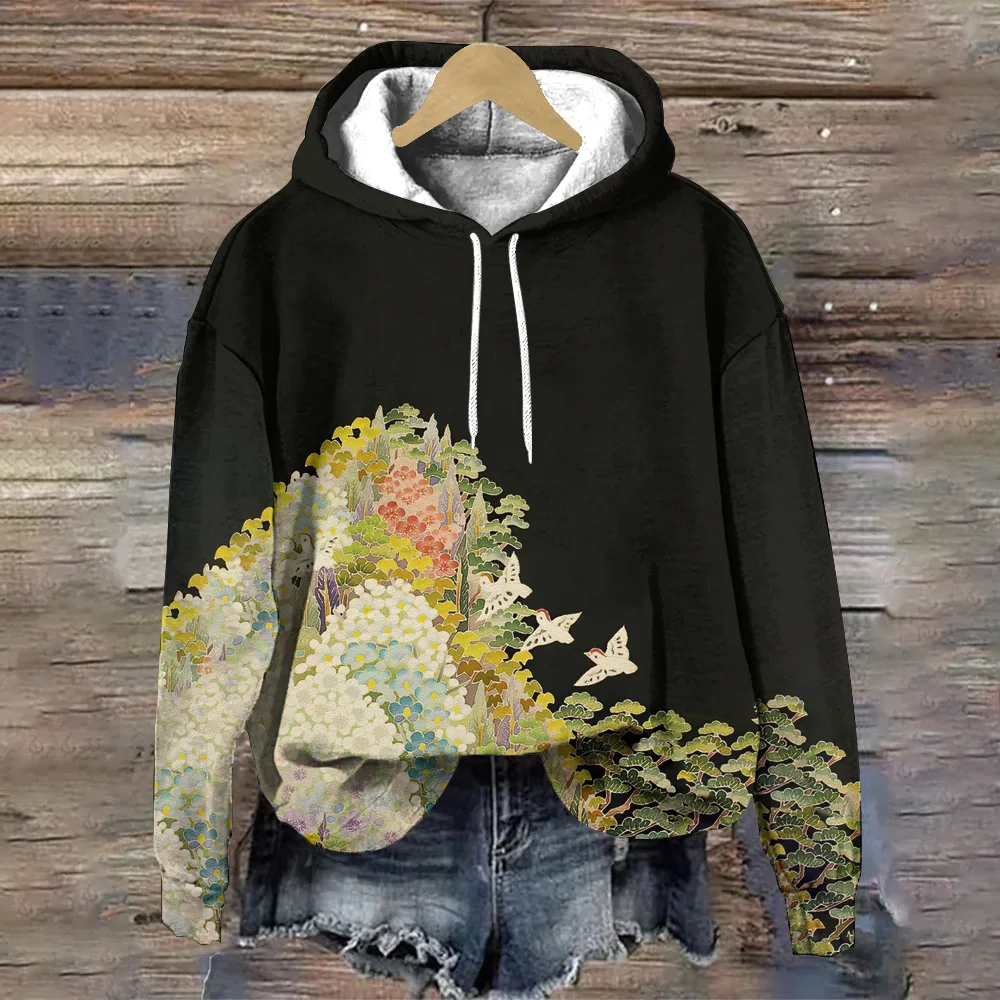 Otoño ciruelo flor 3D sudaderas con capucha con estampado hombres mujeres moda Casual sudaderas con capucha de gran tamaño jerseys chándal ropa