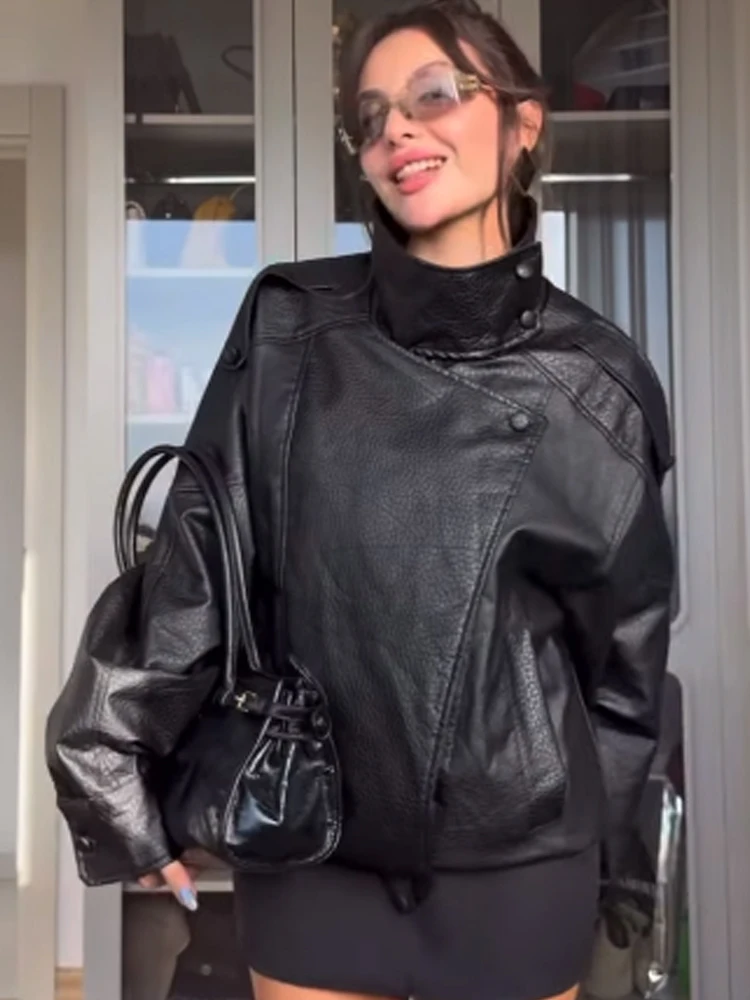 여성용 재킷 인조 가죽 재킷 블랙 여성용 데미 시즌 재킷 2025 가을 코트 아우터 윈드브레이커 y2k 코트 여성용