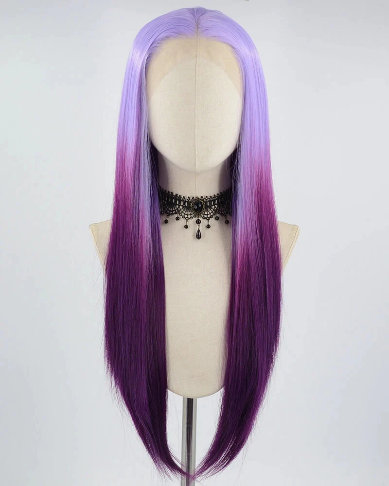 Glueless peruca dianteira do laço do cabelo sintético para mulheres negras, ombre, roxo, loira, alta temperatura, fibra fina, cosplay