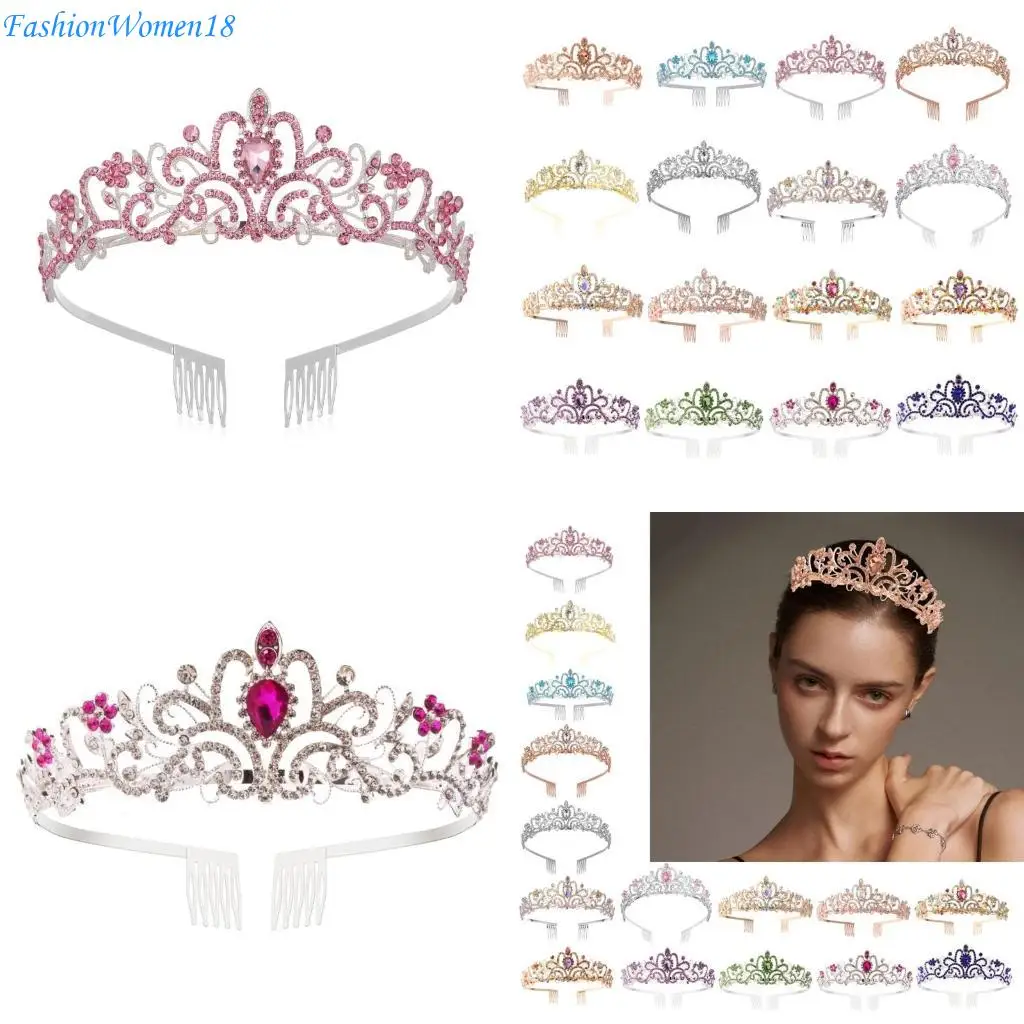 

Crystal Tiaras Crowns for Bride Wedding Ceremony Photography Crownpiece with Rhinestones for Women Special Occasion 57BD
