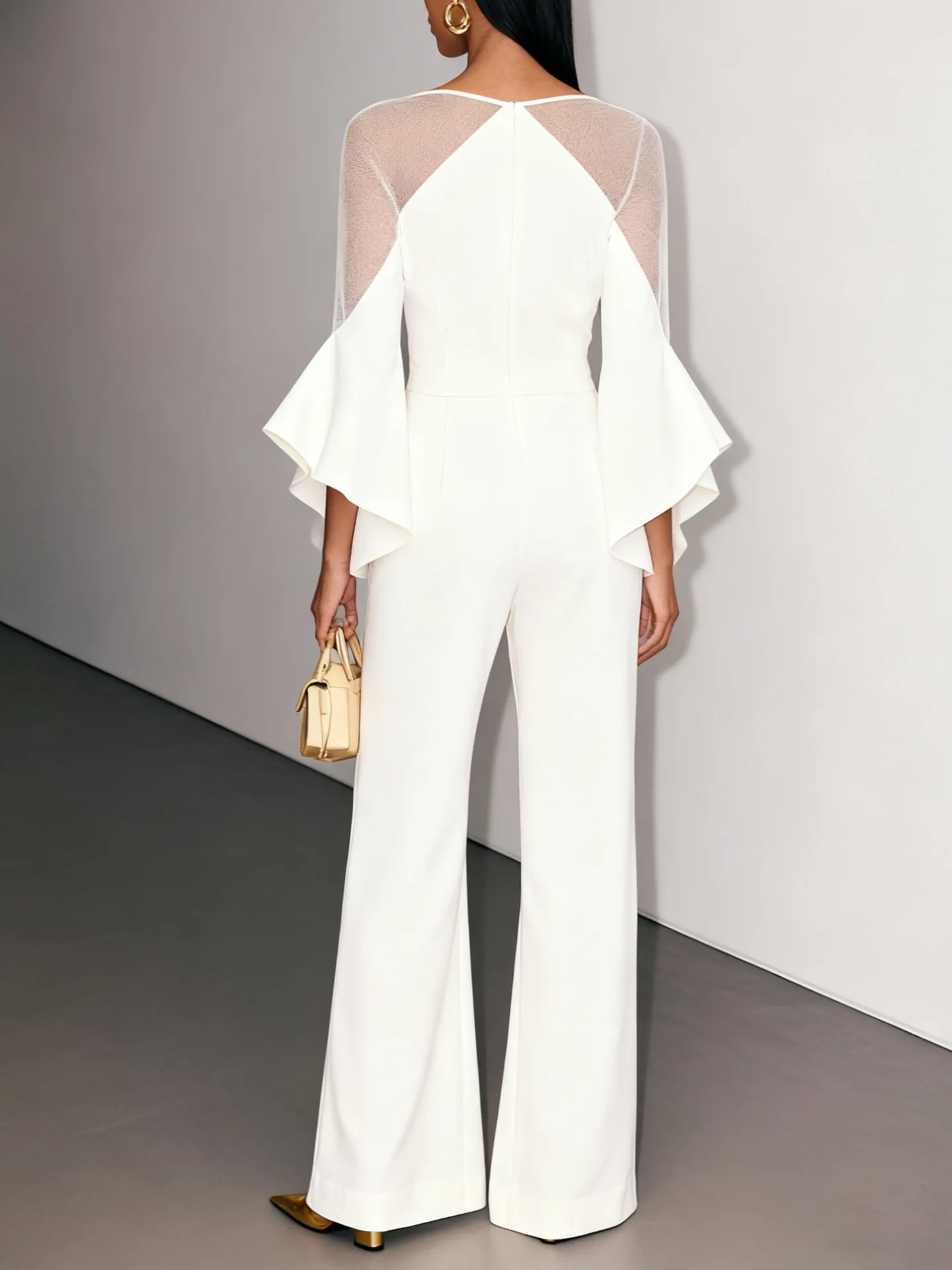 

High Waisted Lace up Casual Jumpsuit European American Fashion Solid Color Straight Leg Pants Flared Legs