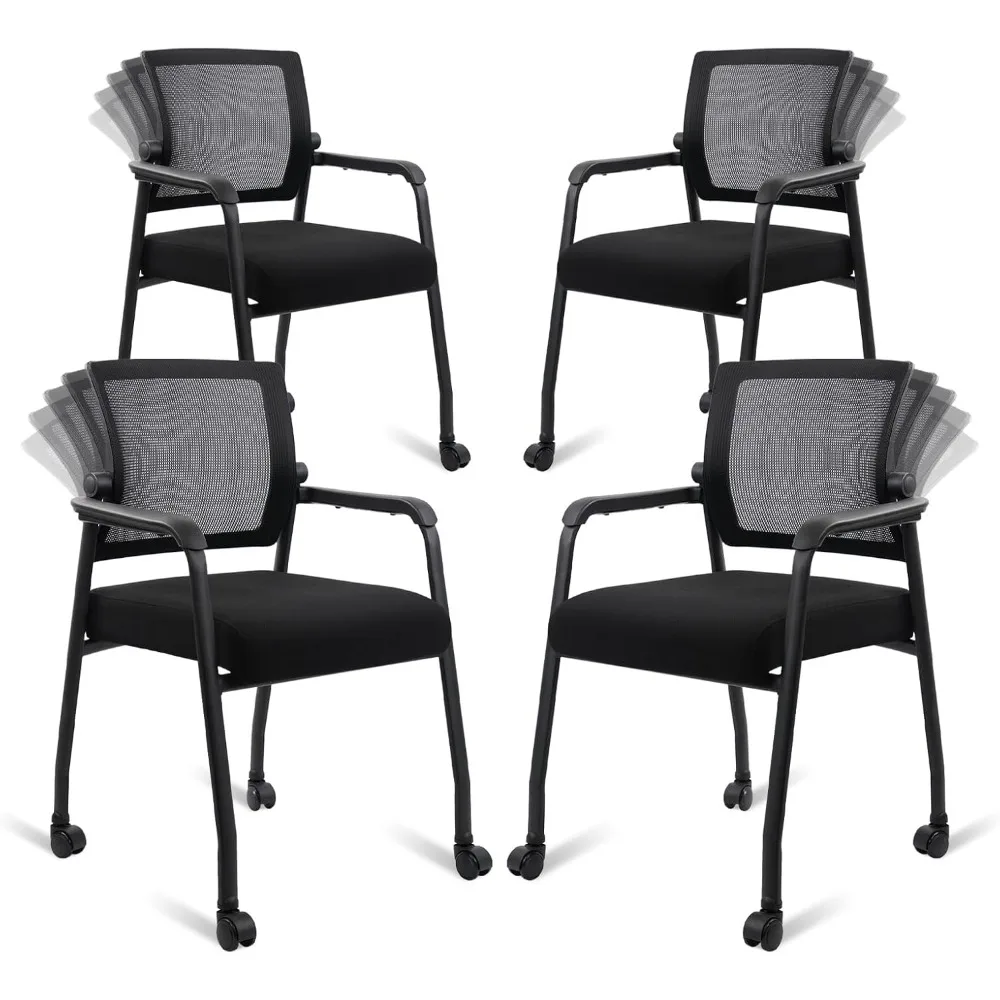 

Waiting Room Chairs with Wheels, Adjustable Mesh Backrest, Desk Chair with Ergonomic Lumbar Support and Thickened Seats