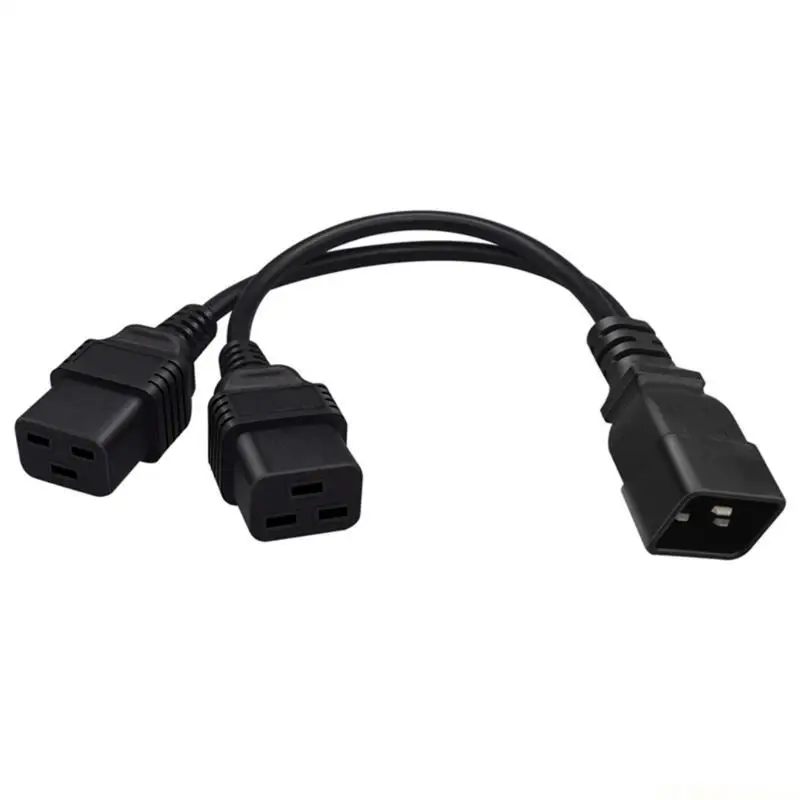 E56B Power Adapter Splitter Cable 16A Male to Female C20 to 2xC19 Computer Case Wire Converter 0.32m Length Power Supply Cord