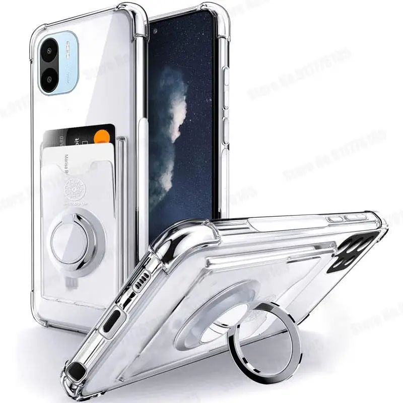 Shockproof Silicone Ring Holder Case for Xiaomi Redmi Note 12 Pro 5G 11s 12S Note 10 10S 10C 10A Wallet Card Slot Clear Cover