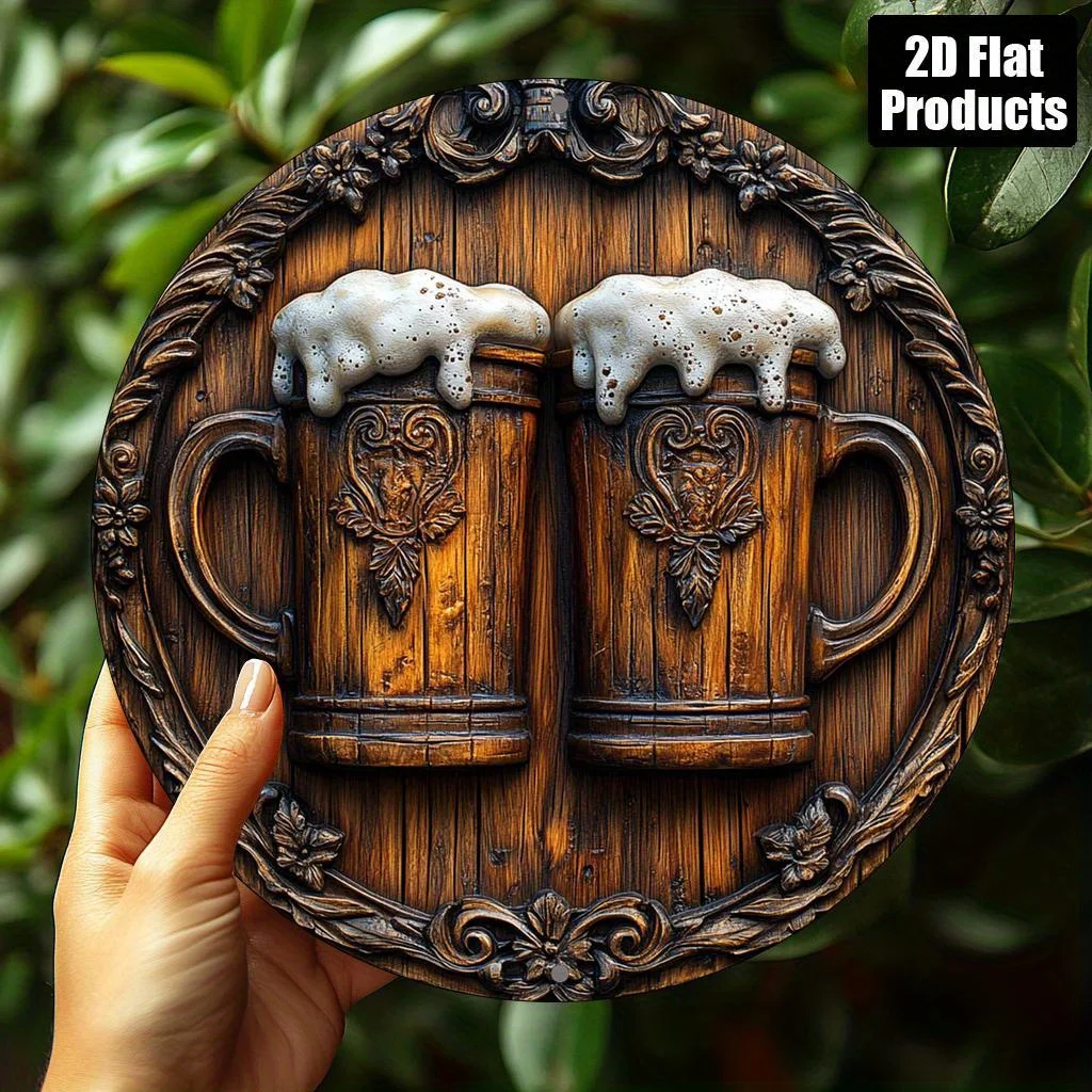 2D Flat, 1pc, Oktoberfest-themed Round Aluminum Metal Decorative Sign, Suitable for Bar, Kitchen, Cafe, Home, and Office Decor,
