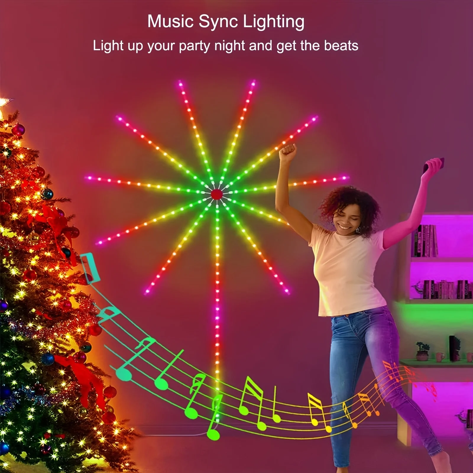 Smart Firework Light LED Strip Lights with Remote App Control Music Sound Sync Light for Home Room Wall Bedroom Decor