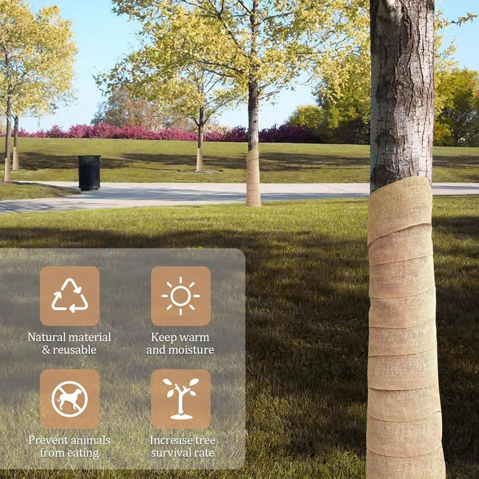 

240cm/300cm Reusable Burlap Tree Protector Wrap Trunk Cover Sun Frost Damage Bark Repair Bandage Garden Supplies Plant Cover
