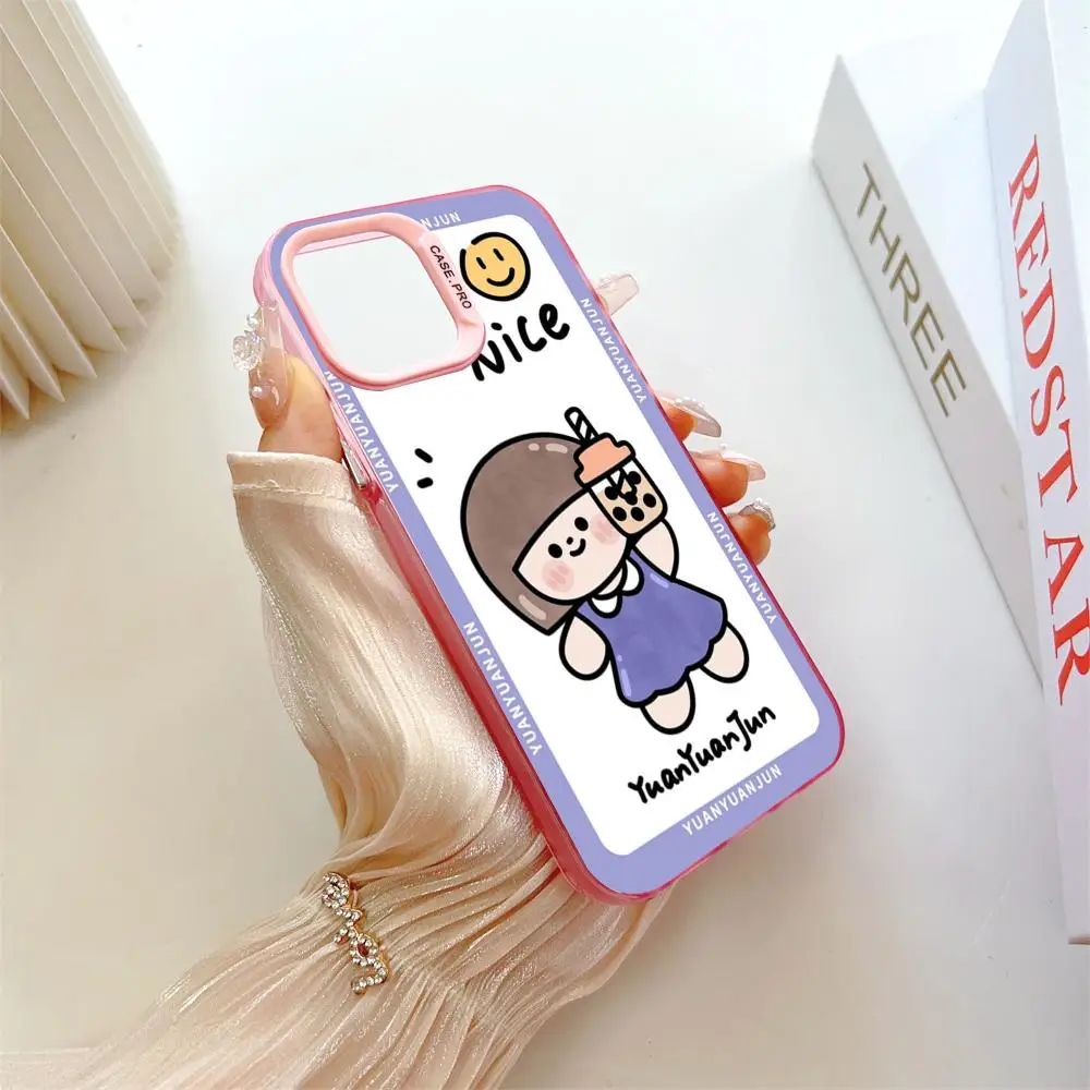 Cute Cartoon Girl Drinking Milk Tea MINISO Mouse Pad Pink Popular In Korea Wholesale Case For IPhone 16 15 14 13 12 Pro XR Shoc