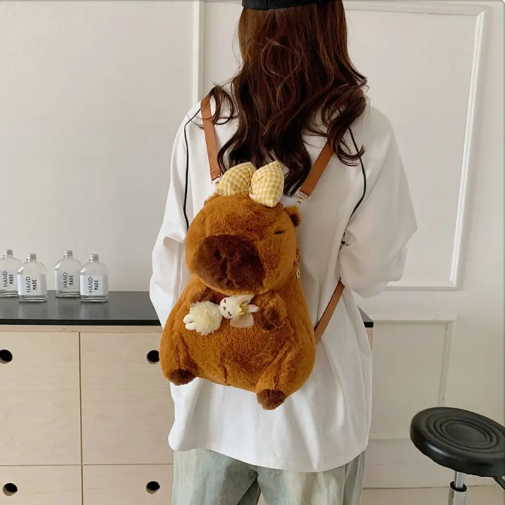 Sac à dos en peluche Capybara pour filles, sac à bandoulière dessin animé, sac à bandoulière, sac de rangement cosmétique, porte-monnaie, nœud papillon simple, mignon