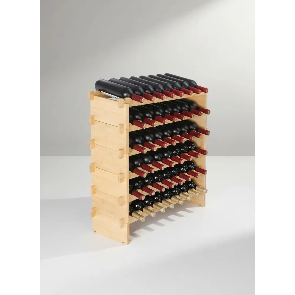 

6-Tier Stackable Wine Rack for 48 Bottles, Solid Bamboo Wood Storage Shelf for Kitchen Dining Room Cellar