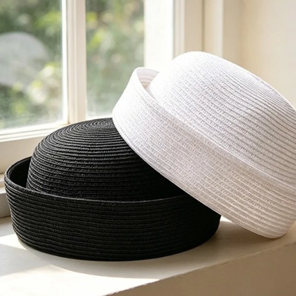 New Solid Women's Straw Pillbox Hat Structured Crown Vintage Style Brimless Cap Round Shape Round Dress Hat for Women