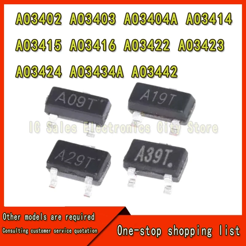 50pcs AO3402 AO3403 AO3404A AO3414 AO3415 AO3416 AO3422 AO3423 AO3424 AO3434A AO3442 SOT-23 SOT new MOS FET transistor