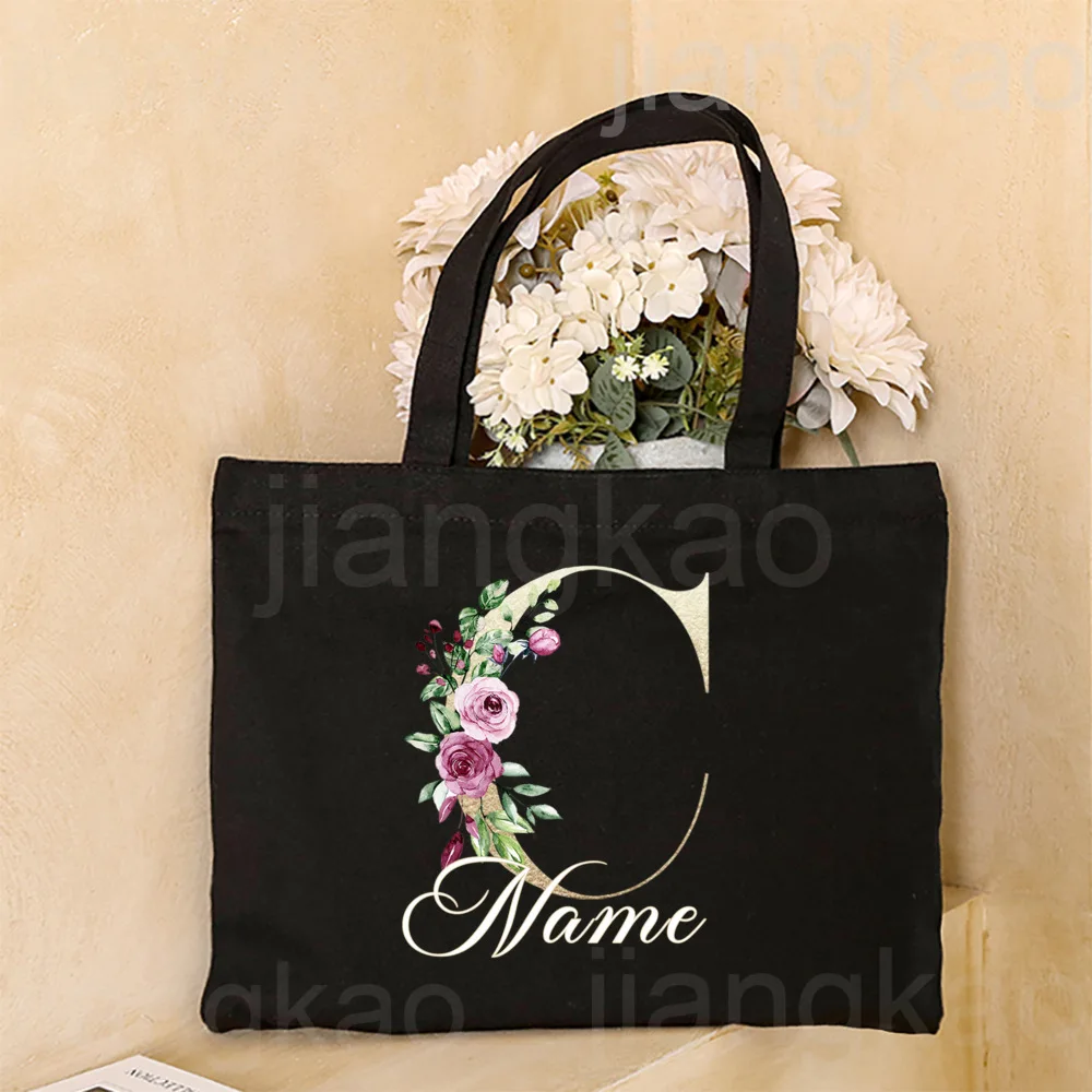 Personalized Initial with Name Tote Bag Women Canvas Shoulder Bags Monogram Shopping Bag Handbags Birthday Wedding Gifts for Her image 6