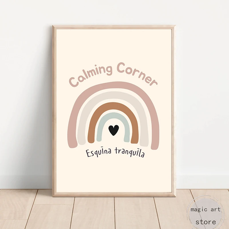 Educational Feelings Art Poster in English Spanish Emotion Calming Corne Classroom Canvas Painting Wall Print Picture Home Decor