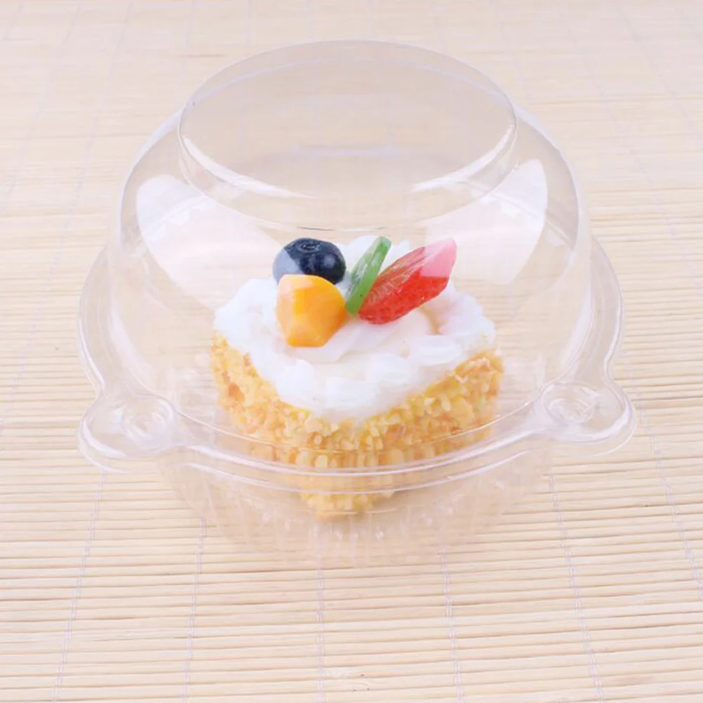 50 Pcs Cake Cup Plastic Container with Lids Bakery Boxes Muffins Cups Cupcake Containers Jelly Visible Top Hat