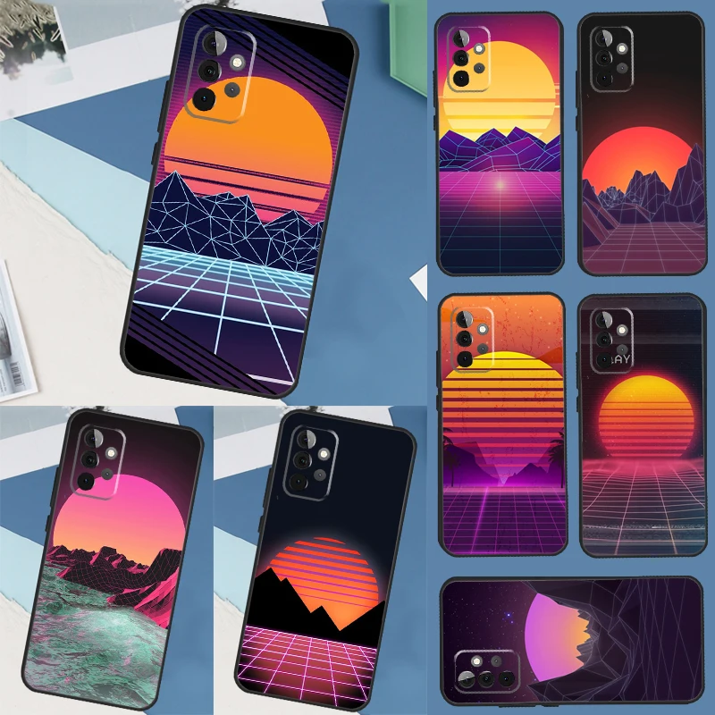 80S Vaporwave Retro Synthwave Sunset Case For Samsung Galaxy A52 A32 A12 A14 A34 A54 A13 A33 A53 A73 A50 A70 A71 A51 Back Cover