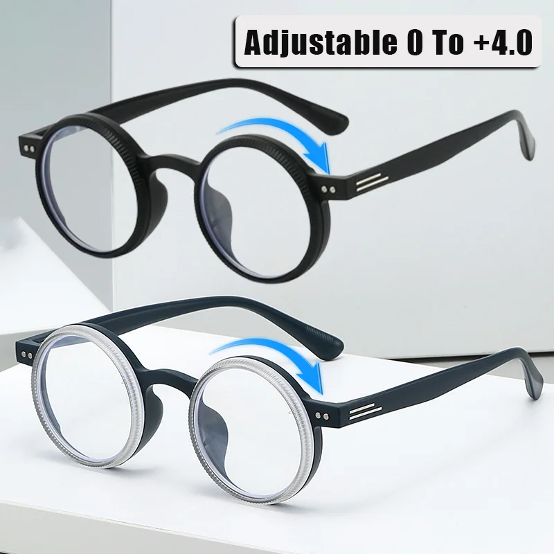 

New 360-degree Rotating Presbyopia Glasses Retro Round-Frame Adjustable 0 To +4.0 Reading Glasses with Blue Light Protection