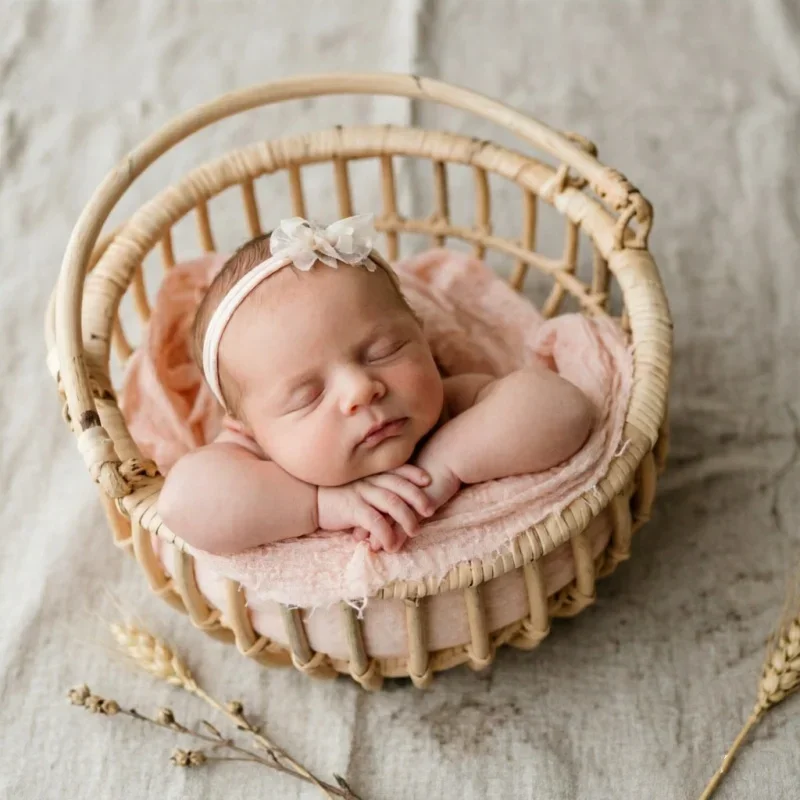infant-posing-bed-retro-rattan-basket-chair-newborn-photography-props-baby-girl-boy-unisex-studio-shooting-background-accessory