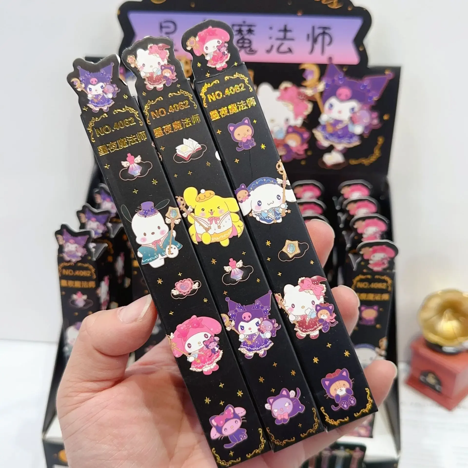 24pcs New Sanrio Neutral Pen Blind Box Metal Patch Press Pen Mystery Box Student Stationery Blind Box Kids Gift