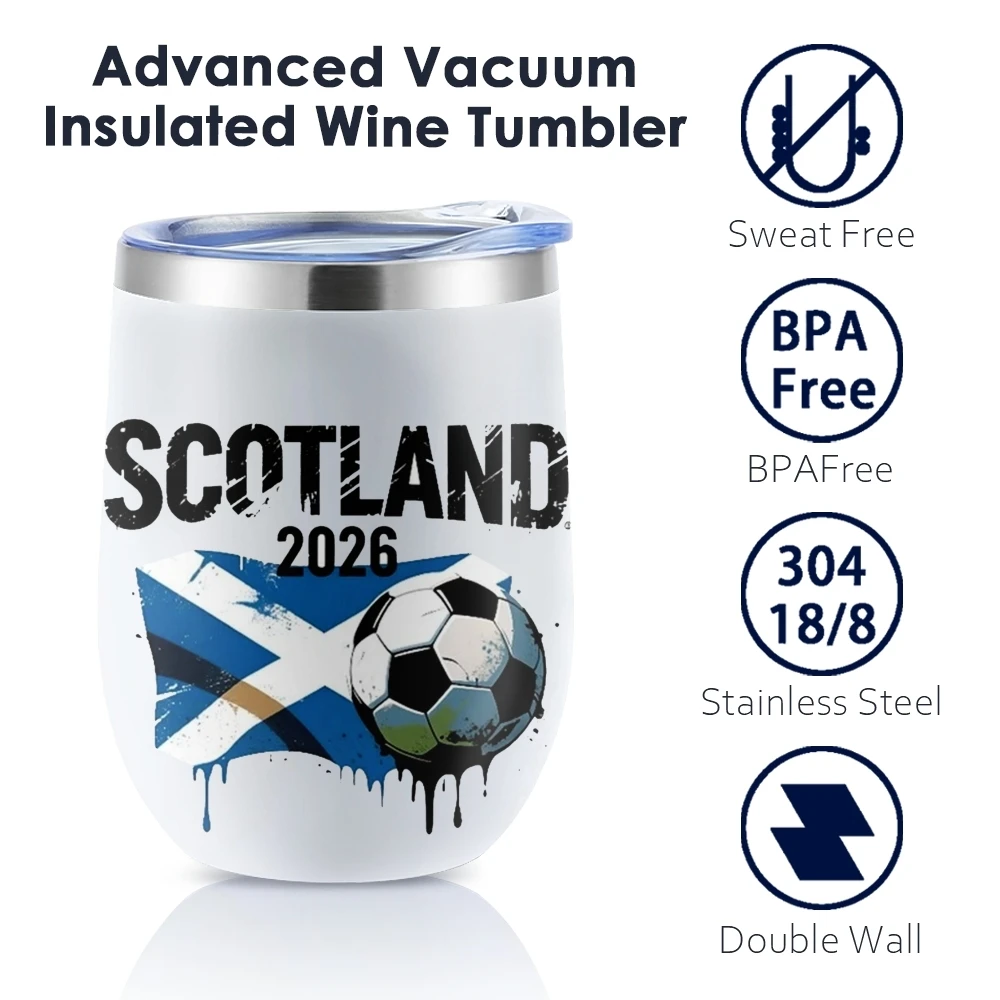 Famosas Botellas Térmicas de Arte Escocés de 12oz, Vaso Aislado para Vino con Tapa, Taza de Vacío de Doble Pared para Bebidas Frías y Calientes, Taza Deportiva de Viaje