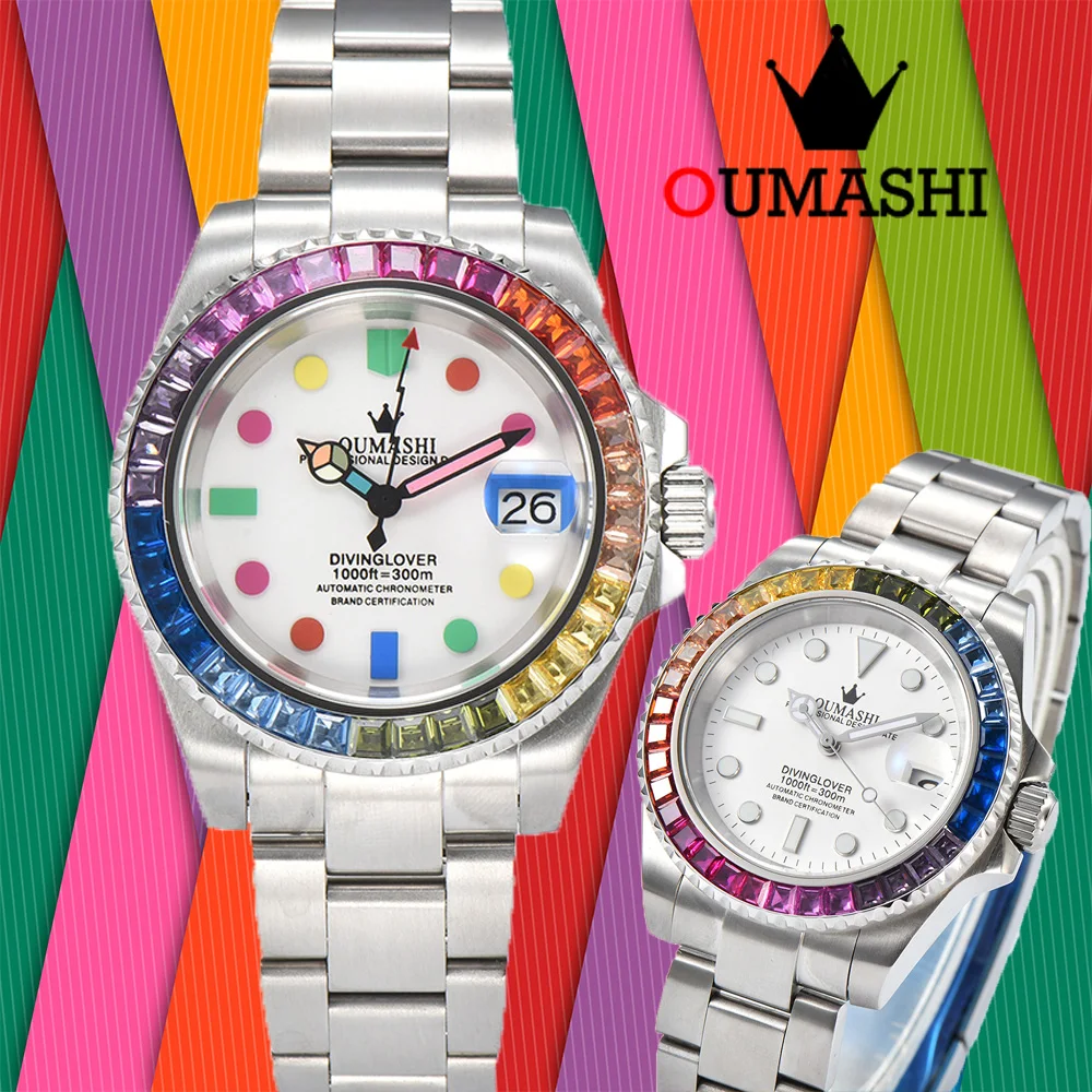 

OUMASHI-40mm NH35A Watch Fashion Trend Personality Luxury waterproof sapphire glass color diamond bezel-mechanical men's watch