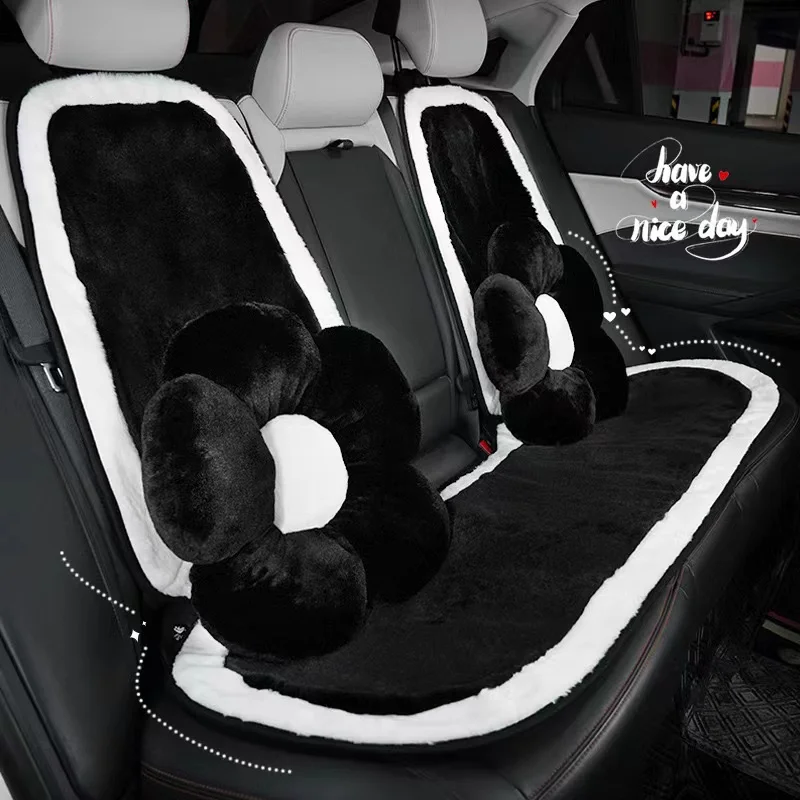 Car Seat Cushions Full Set Rear Seat Protection Covers Cute Dog Doll Seat Protector Pad Warm for Winter Auto Accessories Comfort