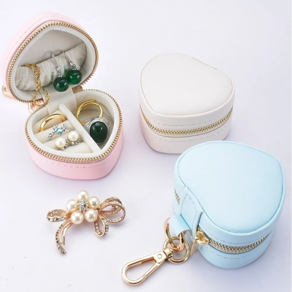 

Mini Jewelry Box Keychain Jewelry Display Heart-shaped Portable Ring Box Storage Case Earring Organizer Travel Bag Pendant