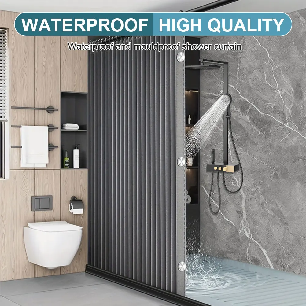 

1-2PCS Foldable Waterproof Magnetic Shower Curtain with 14 Hooks Bathtub Curtain Modern Privacy Bathroom Divider for Bathroom